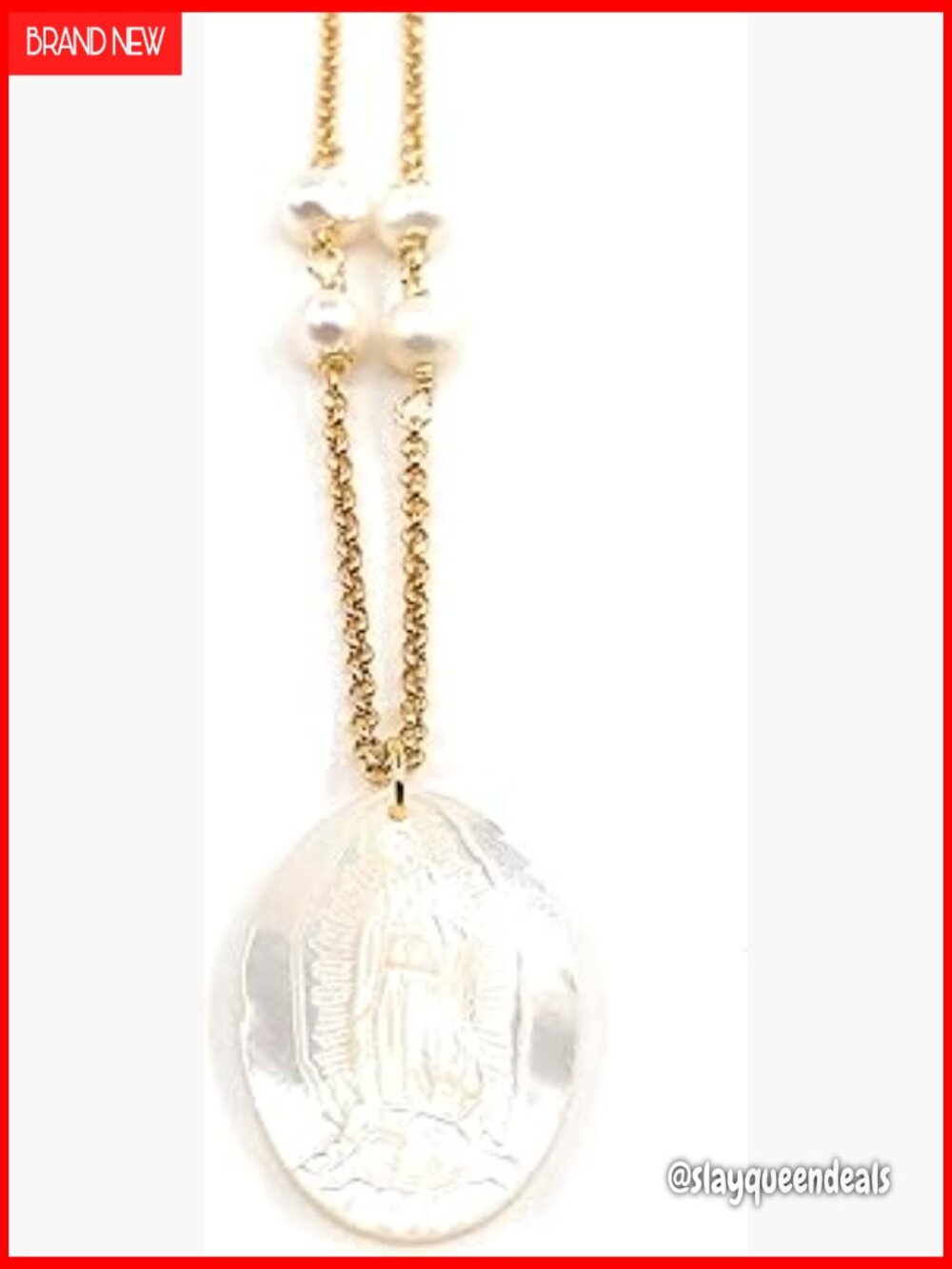 Virgin Mary Pearl Necklace - Holy Medal Pendant